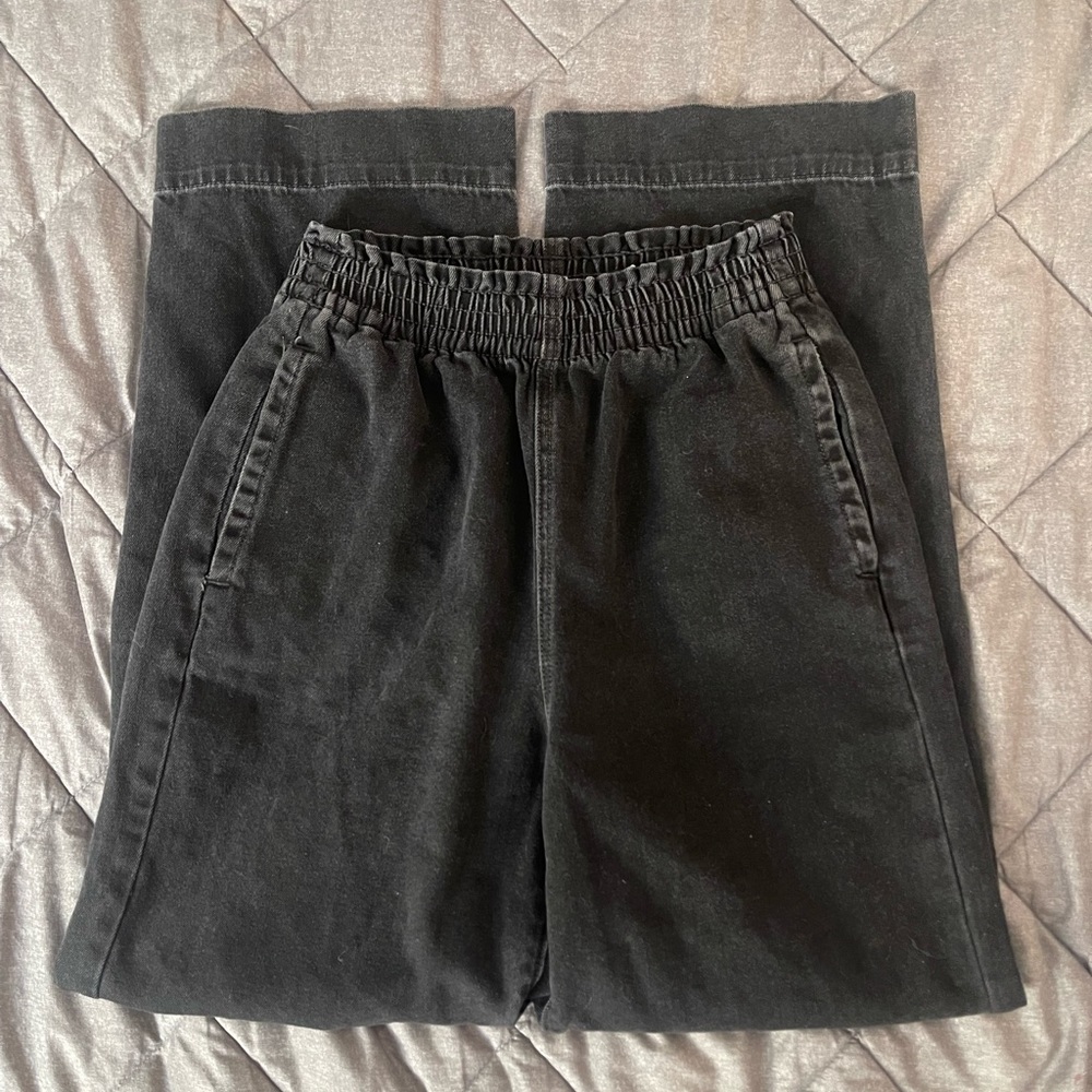 AE paper bag waist pull-on jeans - black denim